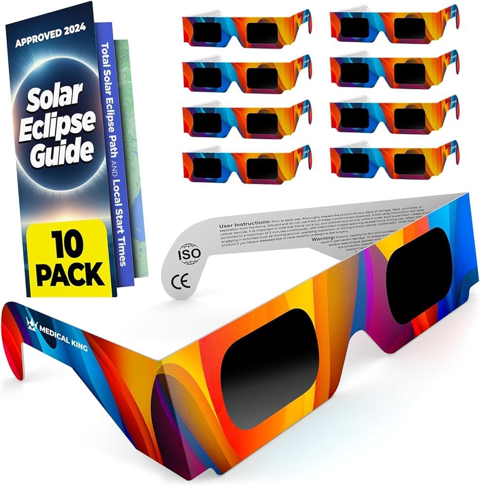 Medical king Solar Eclipse Glasses AAS Approved 2024 (10 pack) CE and ISO Certified Safe Shades f... | Amazon (US)
