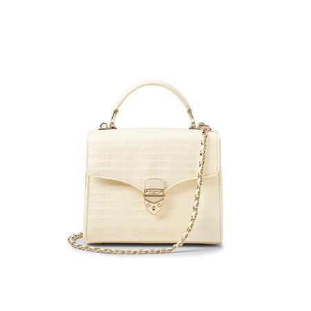 Midi Mayfair Bag with Chain Strap in Deep Shine Ivory Small Croc | Aspinal of London