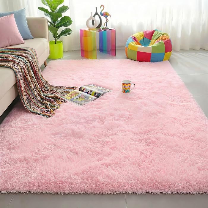 Light Pink Area Rugs for Bedroom Girls, Living Room Decor, Fluffy Fuzzy Plush Shag Rug 4x6 for Ki... | Amazon (US)