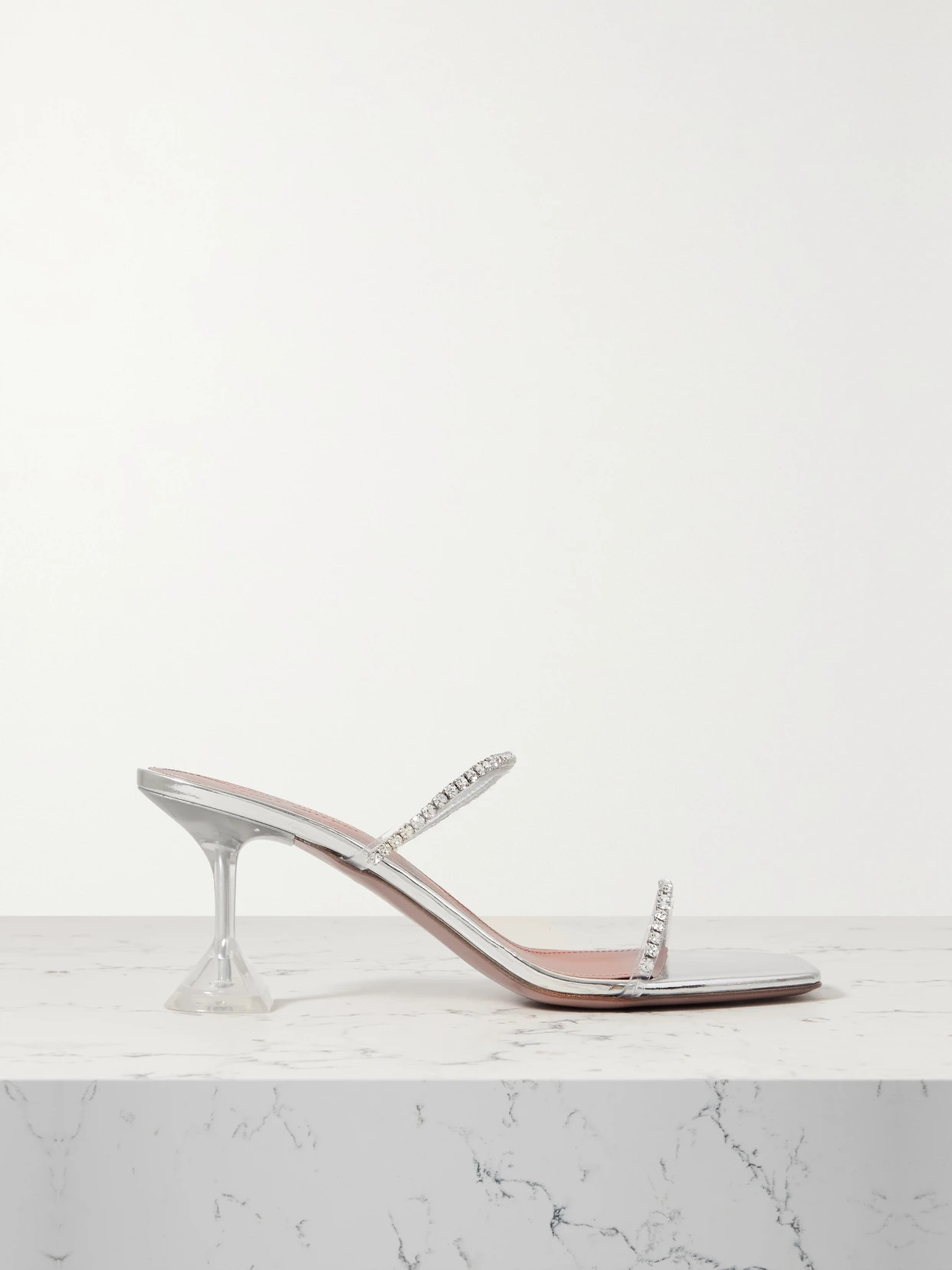 Amina Muaddi - Gilda Crystal-embellished Pvc Mules - Neutrals | NET-A-PORTER (US)