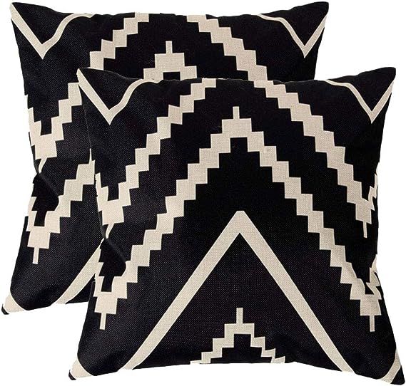 7COLORROOM Modern Geometry Style Throw Pillow Covers Black&Beige Stripes Cotton Linen Square Home... | Amazon (US)