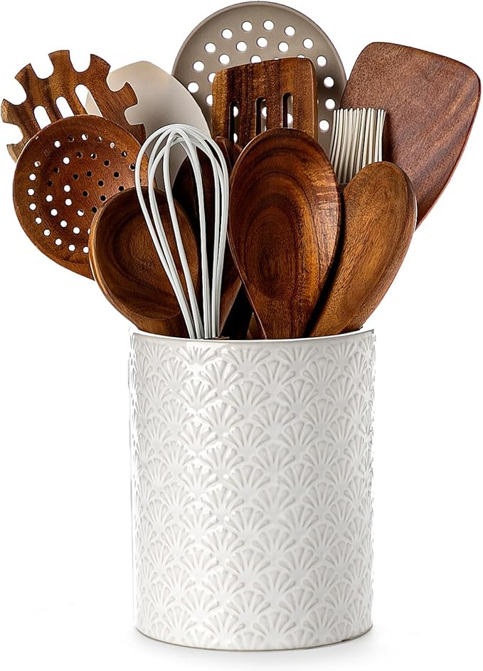 Nucookery 6.4'' Utensil Holder - Ceramic Utensil Holder for Kitchen Counter, Large Capacity Count... | Amazon (US)