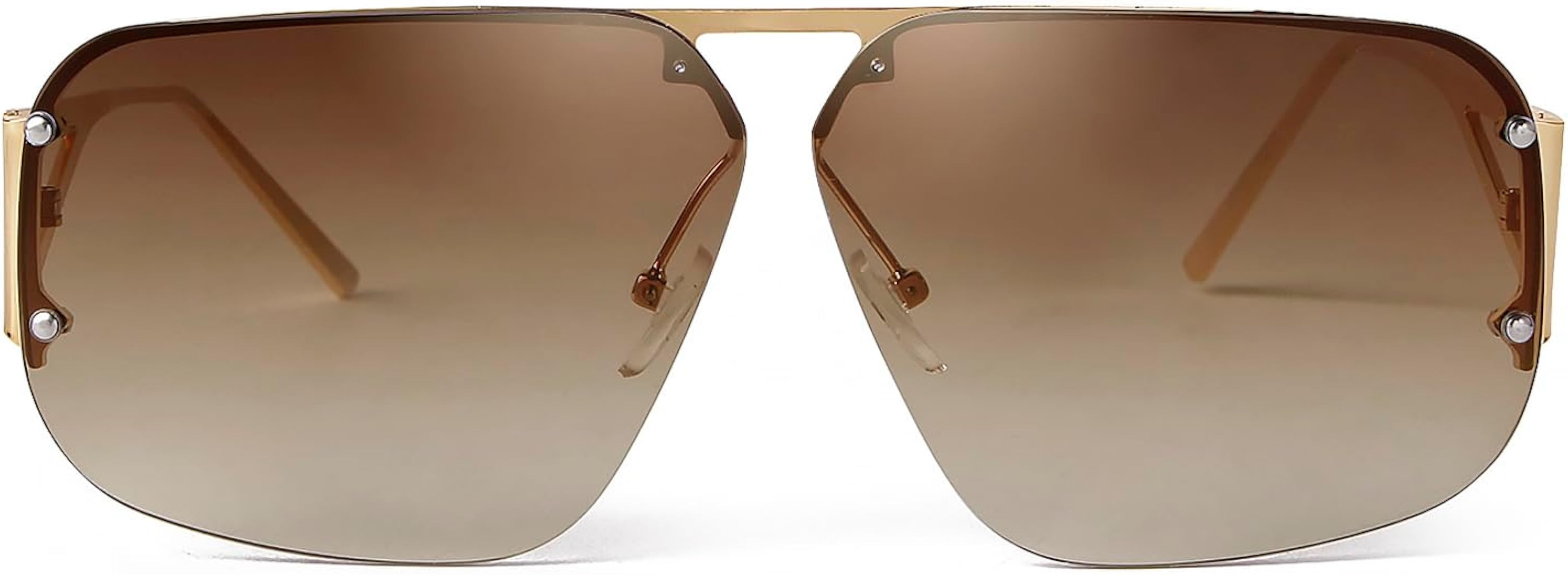 ADE WU Rimless Aviator Sunglasses for Women Mens Oversized Gold Metal Frameless Pilot Shades Lent... | Amazon (US)