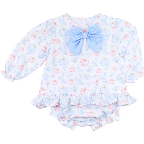 Blue And Pink Pumpkin Bow Diaper Set | Cecil and Lou