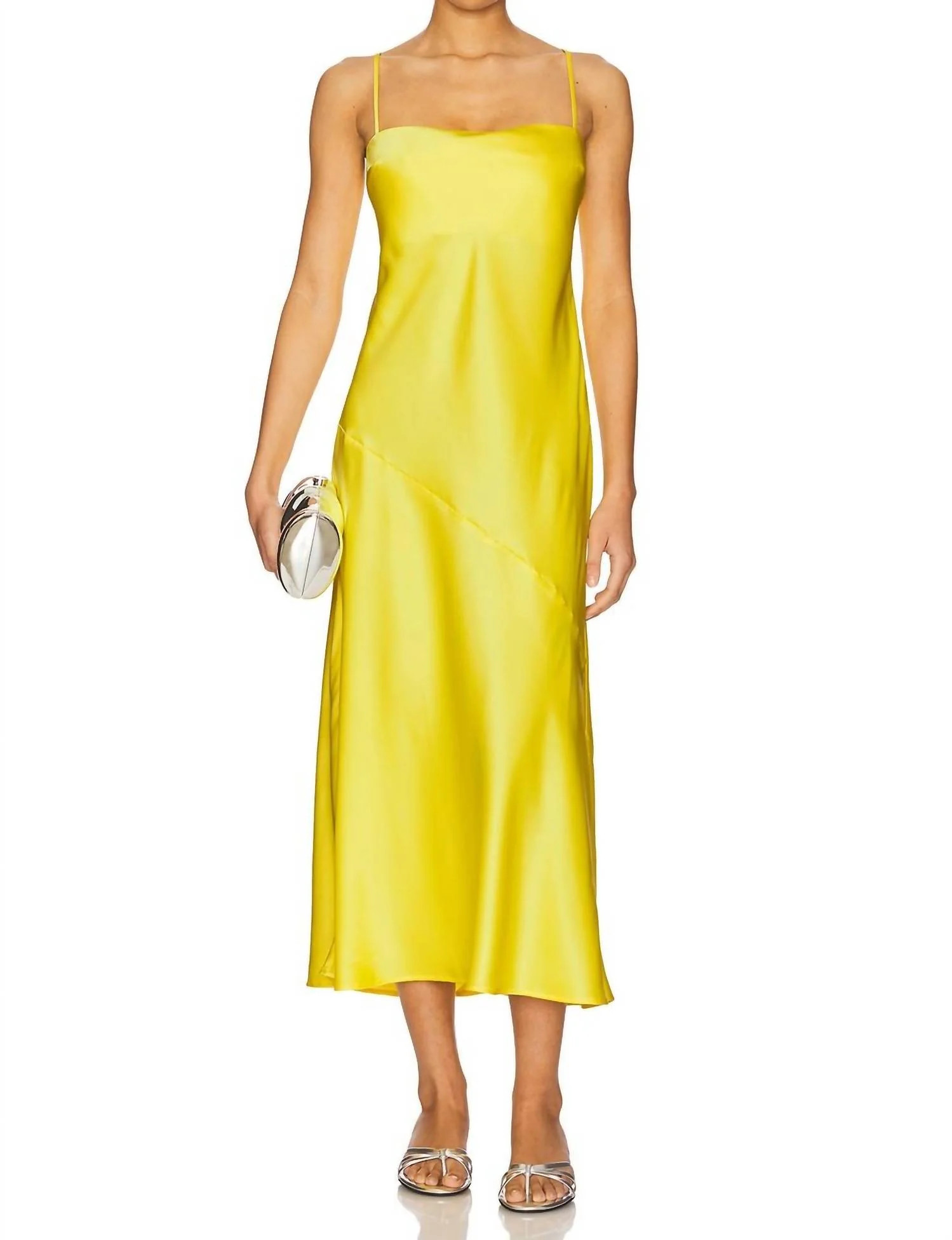 Satin Bias Cut Slip Dress In Lemon | Shop Simon