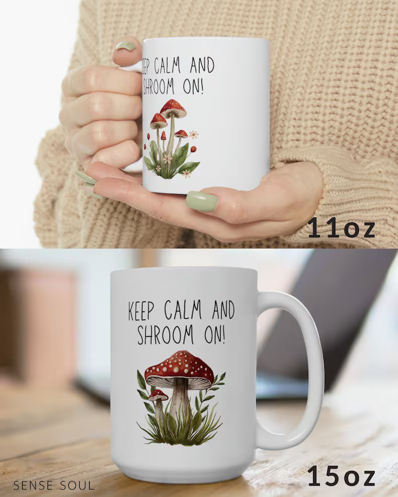 Whimsical Mushroom Mug, Charming Cottagecore Gift, Keep Calm and Shroom On, Girlfriend Wife Gift ... | Etsy (US)