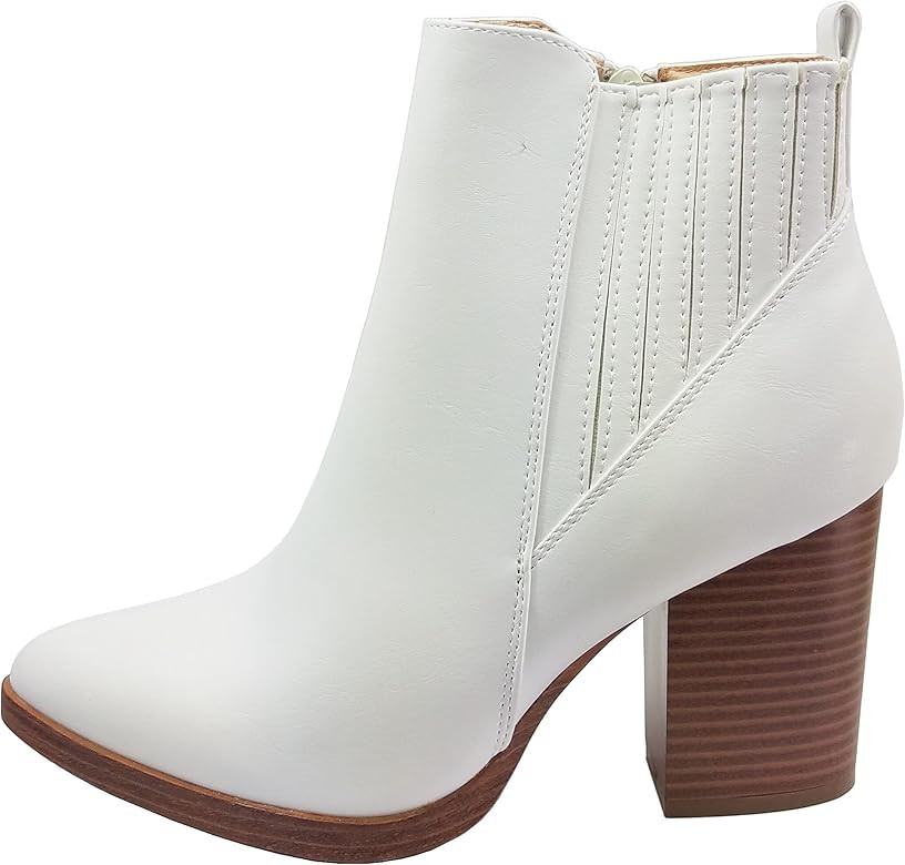 TOP Moda Womens Ankle Boots Chunky Stacked Mid Heel Elastic Chelsea | Amazon (US)