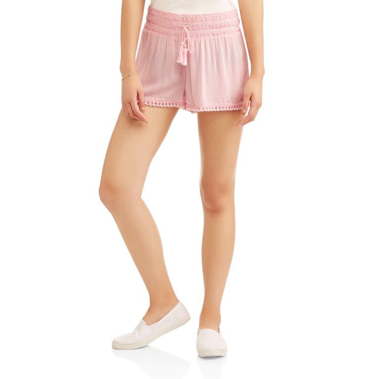 No Boundaries Juniors' solid crochet waistband short w/ fringe hem shorts - Walmart.com | Walmart (US)