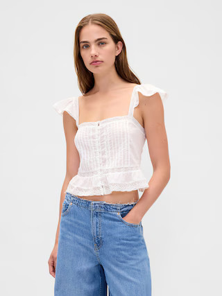 Lace Ruffle Voile Peplum Crop Top | Gap (US)