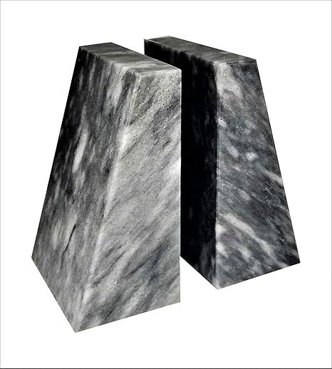 Black Zebra Wedge Shaped Natural Polished Marble Bookends | Amazon (US)