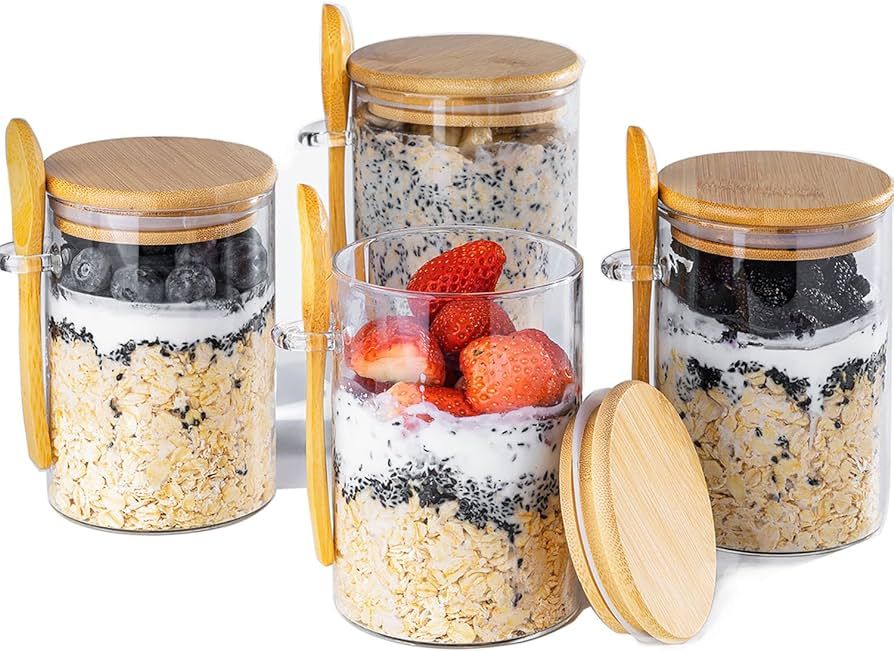 Overnight Oats Containers with Lids,16oz Overnight Oats Jars,4Pack Oatmeal Cups,Meal Prep Contain... | Amazon (US)