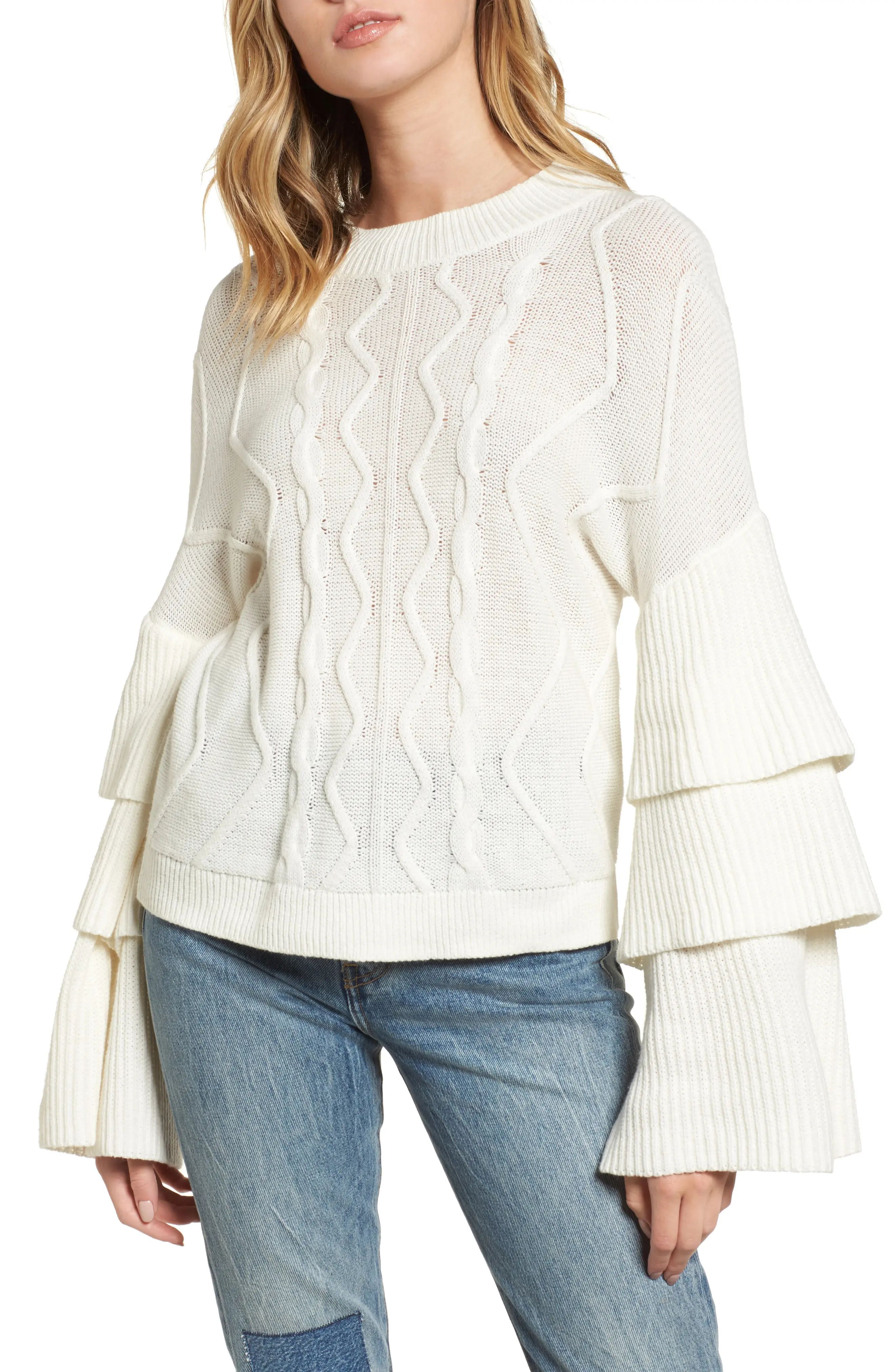 Tiered Sleeve Cable Knit Sweater | Nordstrom