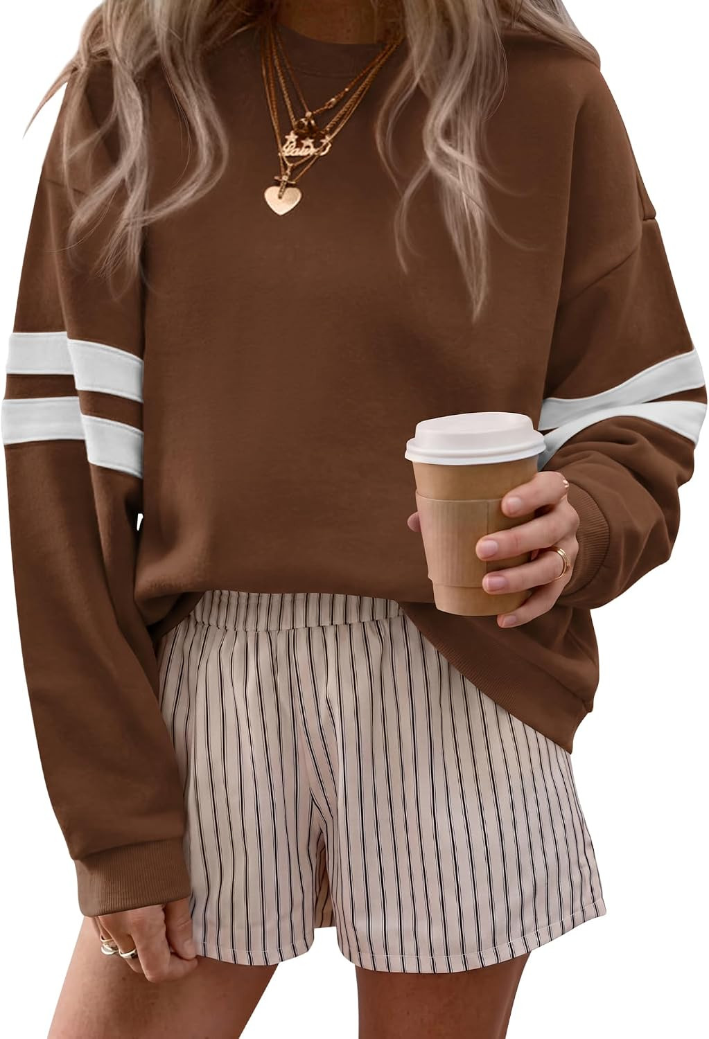 BTFBM Varsity Striped Sweatshirt Womens Long Sleeve Tops | Amazon (US)