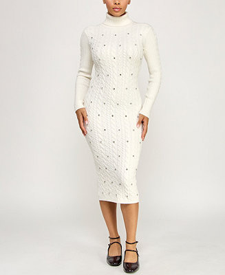 Juniors' Cable Knit Rhinestones Sweater Dress | Macy's