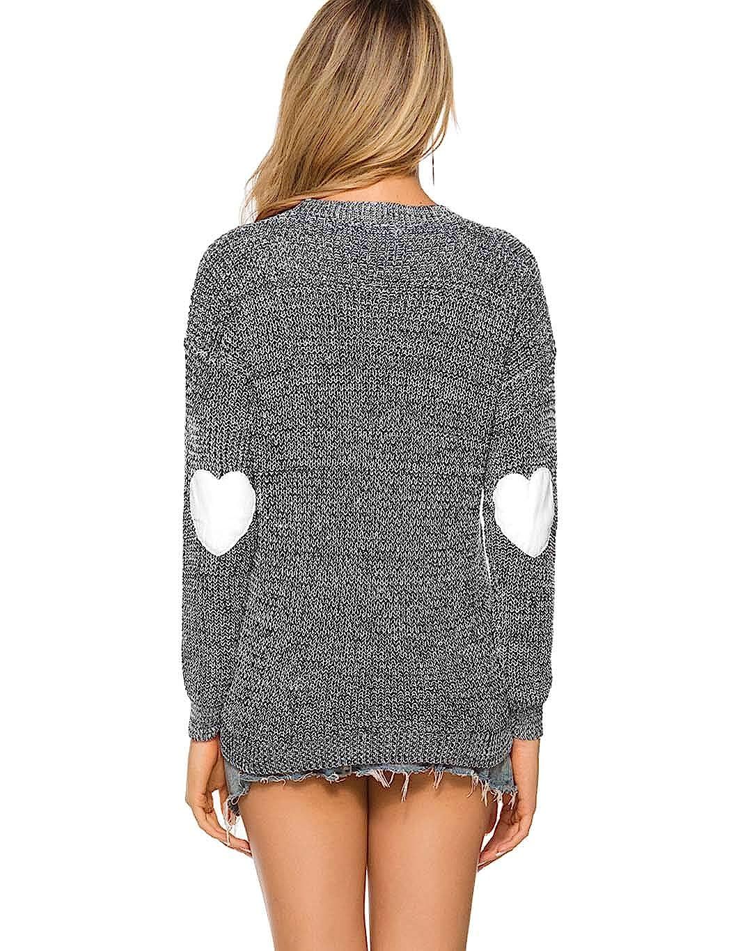 Koitmy Women's Crewneck Long Sleeve Thin Knitted Patchwork Cute Heart Sweater | Amazon (US)