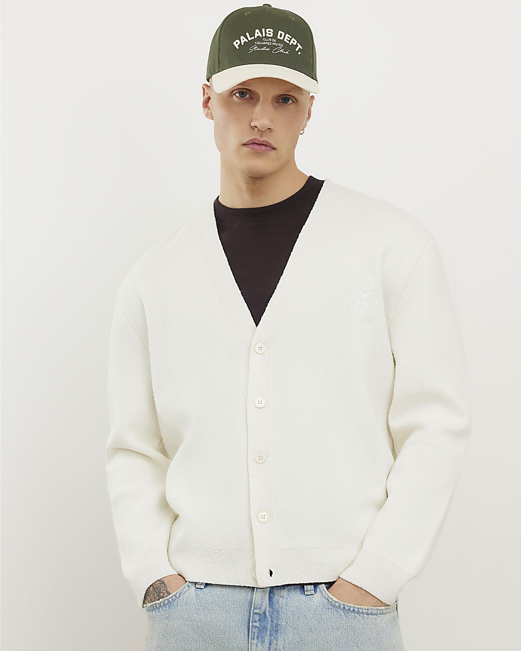 Cream Slim Fit Boucle Cardigan | River Island UK & IE