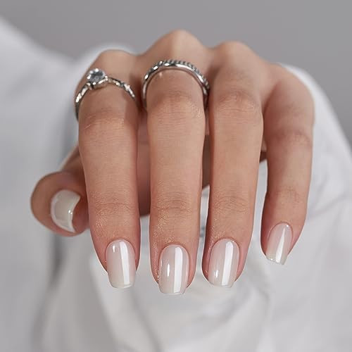 BTArtbox Press On Nails Short - White Soft Gel Press On Nail, Square Chrome Nail Tips Glue On Nai... | Amazon (US)
