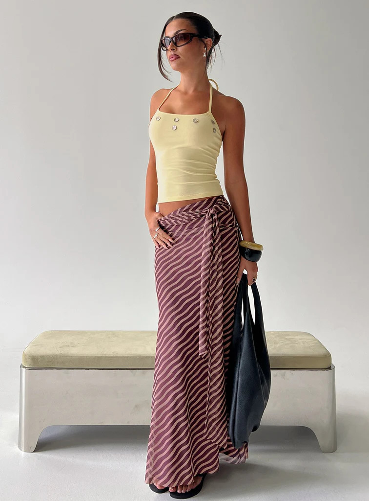 Caviar Tie Maxi Skirt Brown Stripe | Princess Polly US