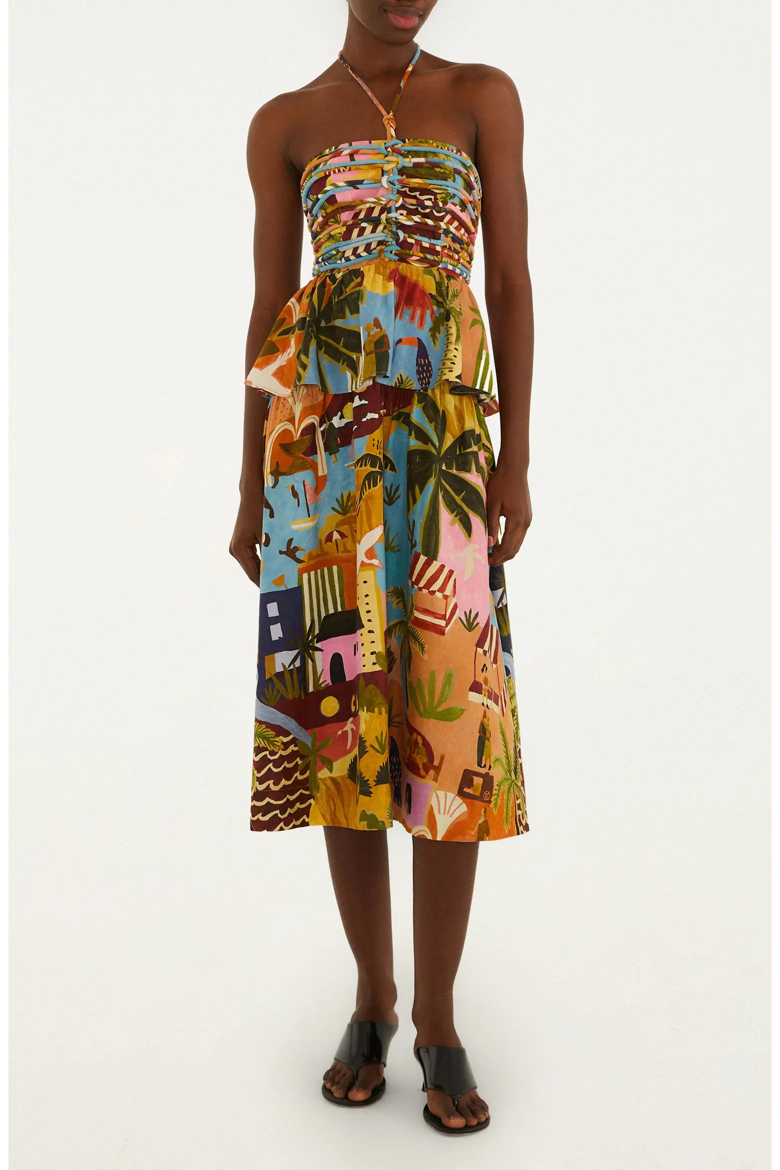 Tropical Print Corded Bodice Midi Dress (Women) | Nordstrom | Nordstrom