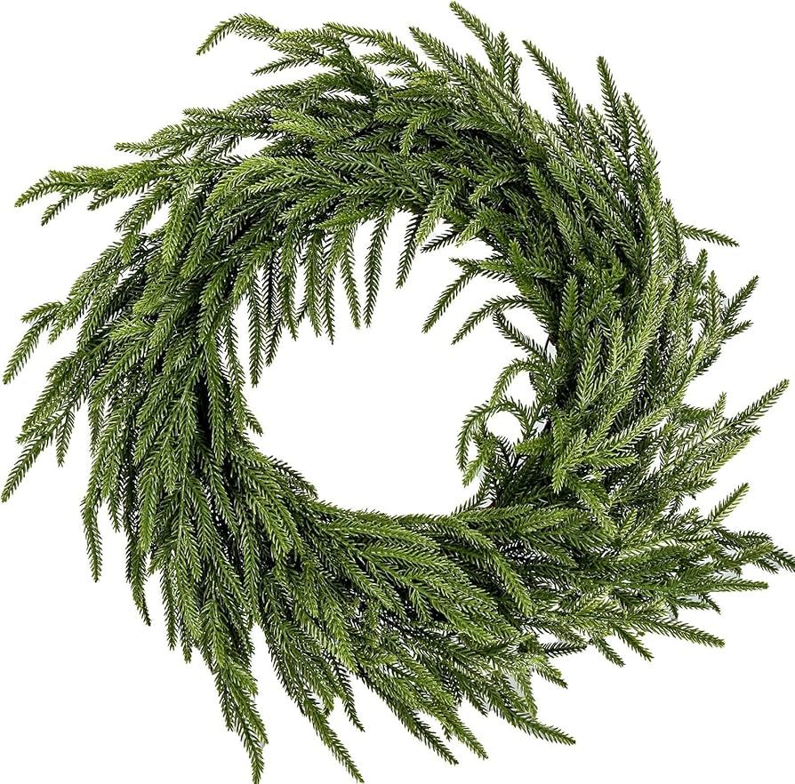 24" Norfolk Pine Wreath for Front Door, Real Touch Norfolk Pine Wreath Artificial Green Wreath Greenery Realistic Wreath Holiday Decoration for Home Decor | Amazon (US)