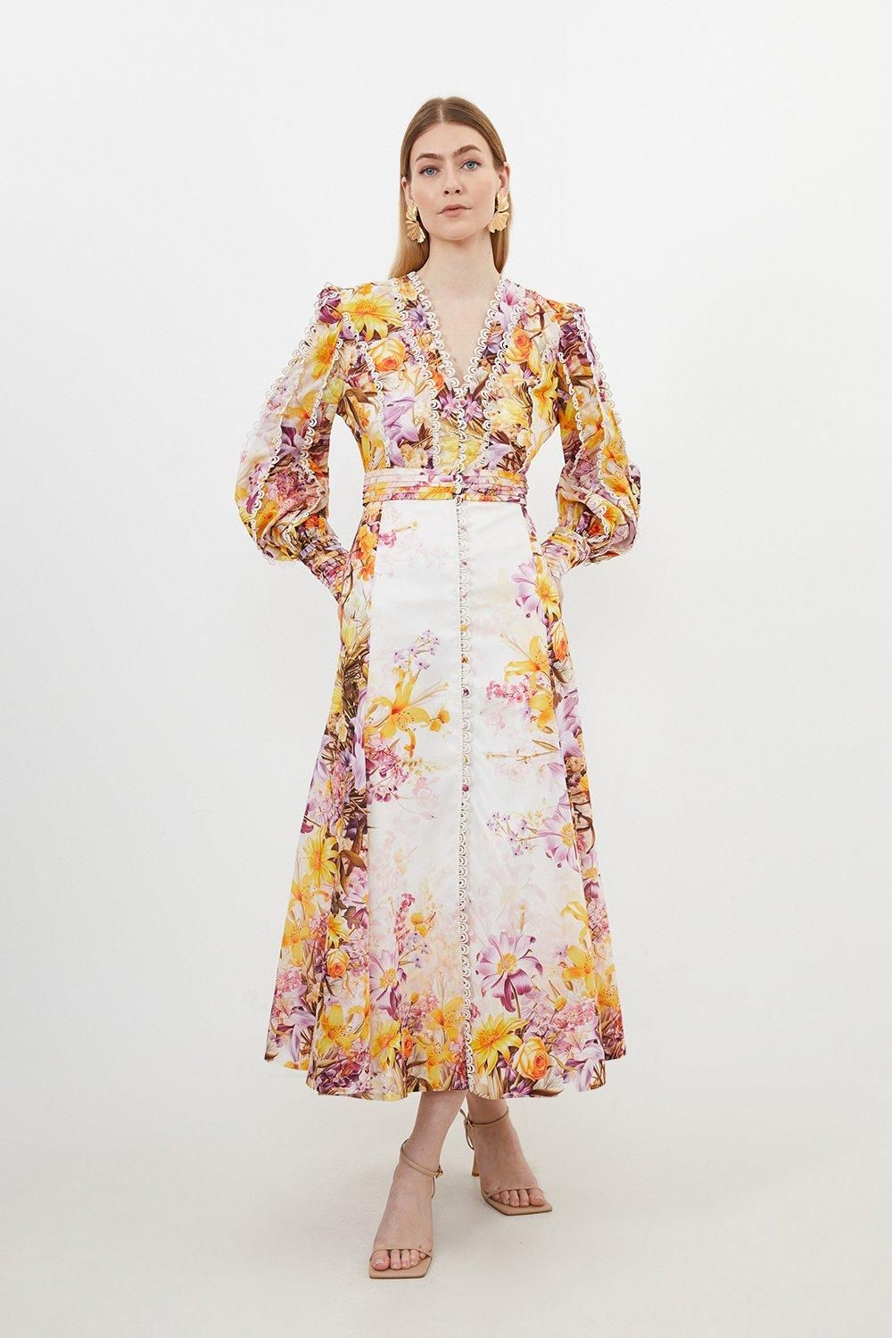 Petite Trailing Floral Woven Plunge Maxi Dress | Karen Millen US