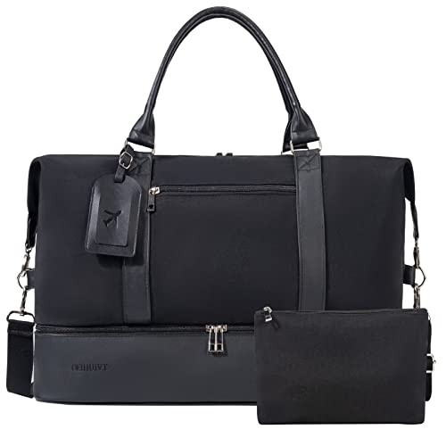 Weekender Bags For Women. weekender bag. Overnight Bags Travel Duffel Bags. Waterproof nylon fabric（black) | Amazon (US)