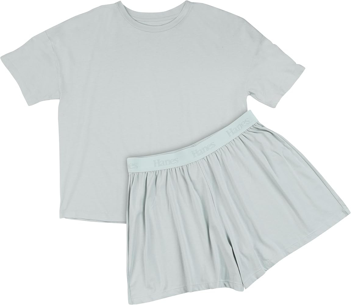 Hanes Women's Originals SuperSoft Boxy T-Shirt & Sleep Shorts Set, Comfywear Lounge/Sleepwear | Amazon (US)