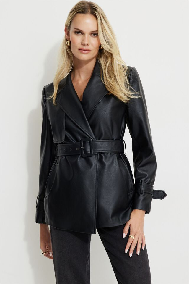 Cropped Faux Leather Trench Coat | Dynamite Clothing