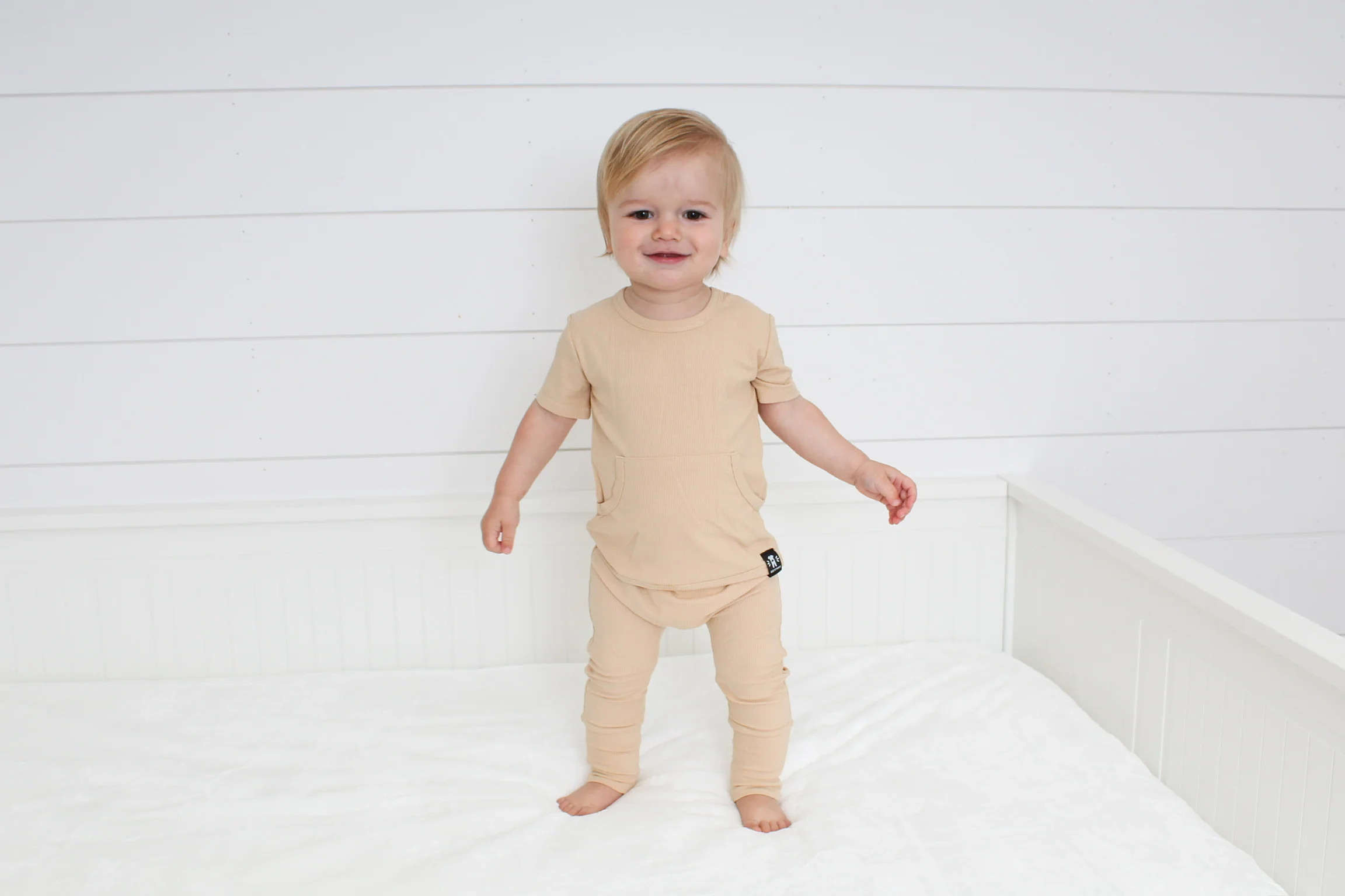 Change-A-Roo™ Front Opening Romper in Beige | Ready Set Romper ®
