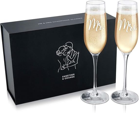 Sweetzer & Orange Bride and Groom Champagne Glasses (8 oz) Engraved Mr and Mrs Glasses for Weddin... | Amazon (US)