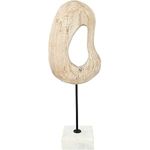 Bloomingville Abstract Hand-Carved Wood Art on White Marble Base Decor, Brown | Amazon (US)