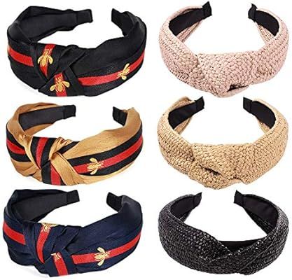 Headbands for Women, 3 Bee Animal Headbands and 3 Solid straw Hairbands, Cute Fashion Vintage Top... | Amazon (US)