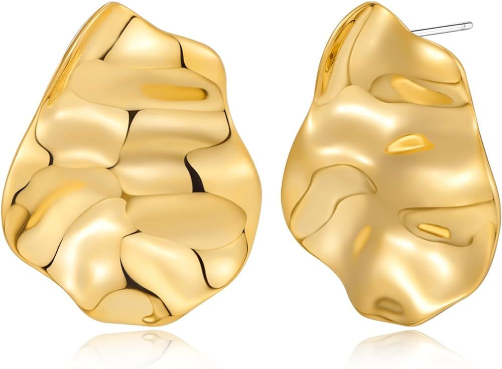 Irregular Gold Stud Earrings for Women Hammered Silver Stud Earrings Statement Geometric Earrings... | Amazon (US)