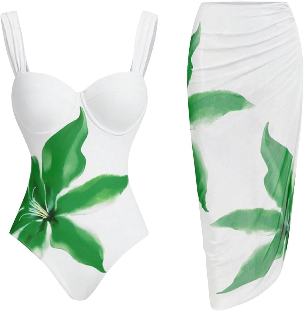 Women's One-Piece Swim Suits 2025 Wrap Skirt Swimsuit with Cover Up Sexy Fashion Flower Print Bea... | Amazon (US)