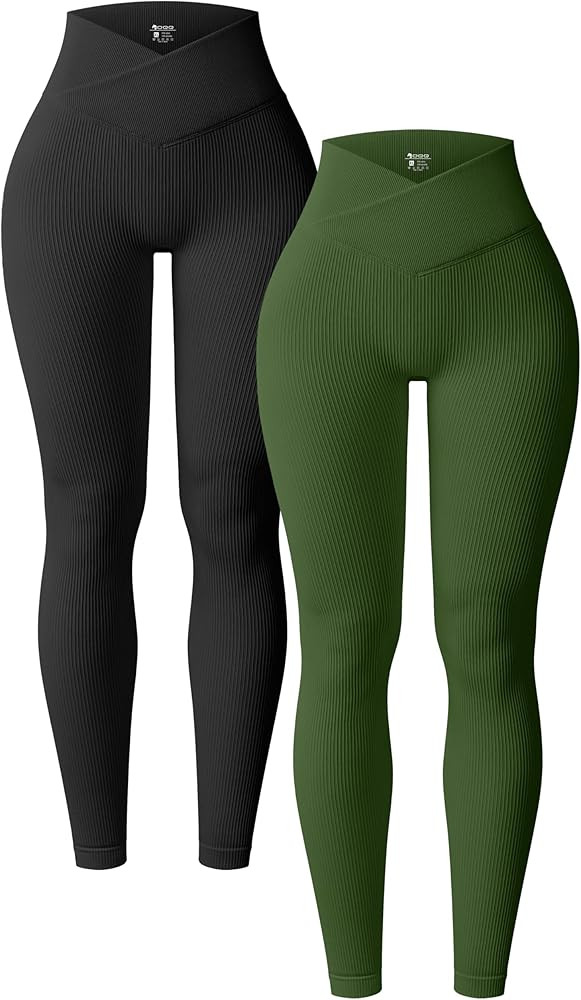OQQ Women's 2 Piece Yoga Leggings Ribbed Seamless Workout High Waist Cross Over Athletic Exercise... | Amazon (US)