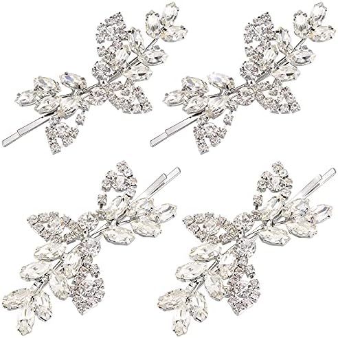 4 Pieces Rhinestone Bridal Hair Clip Leaf Wedding Hairpin Bride Pearl Crystal Hair Clips Silver Rhin | Amazon (US)