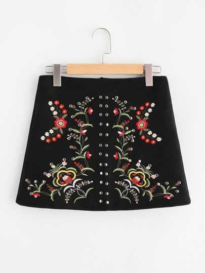 Jupe brodée en nubuck | SHEIN