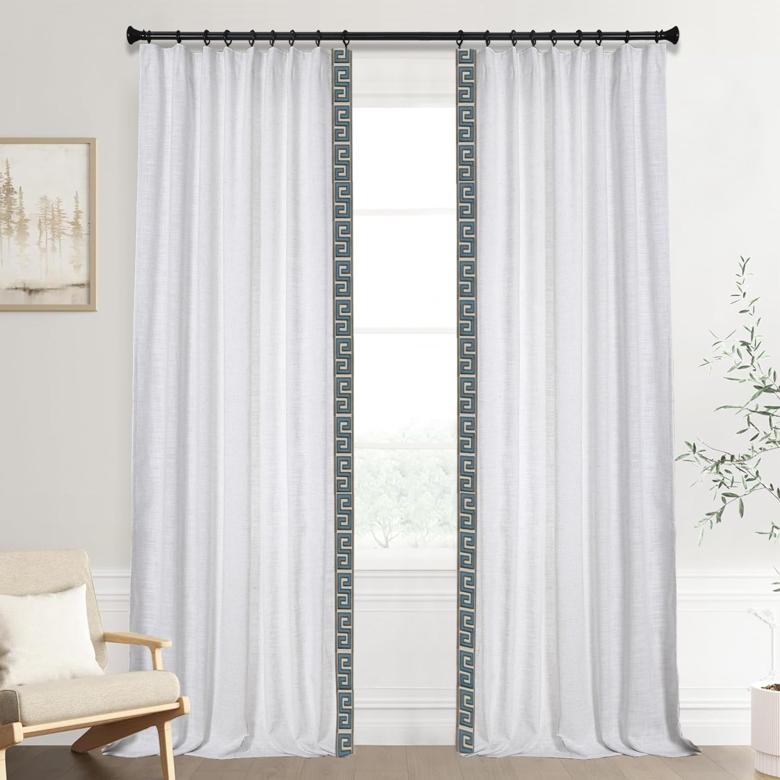 Blackout Linen Curtains, Green V Tape Trim Drapes for Bedroom, Living Room, 40 Width 102 Inch Lon... | Amazon (US)
