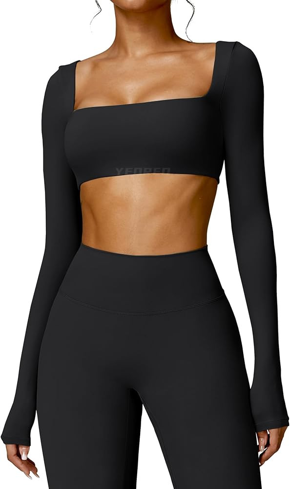 YEOREO Kyla Women Crop Top Long Sleeve Padded Sports Low Medium Impact Yoga Shirt Workout | Amazon (US)