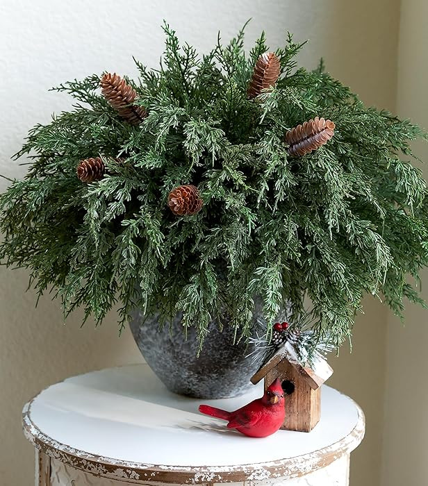 Cedar Stems Artificial Norfolk Pine Branches for Christmas Decor, 12 PCS Fake Pine Stems with 5 P... | Amazon (US)