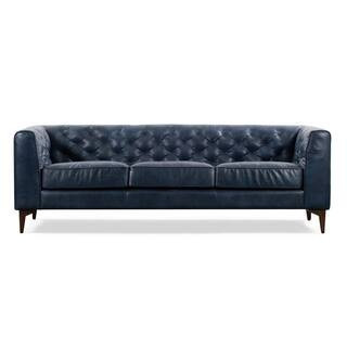 Essex 89 in. Midnight Blue Leather 3 Seats Sofa | The Home Depot