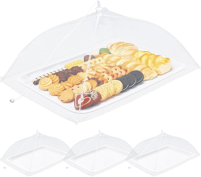 8 Pack Plastic Serving Trays with Food Covers 15" x 11" Reusable Serving Platters 16" x 12" Folda... | Amazon (US)