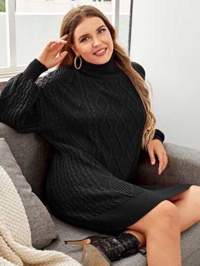 Plus Cable Knit Ripped Sweater Dress | SHEIN
