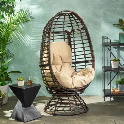 Charming Patio Egg Chair With Swivel - Weave Water- Coverlets 56.86"H X 27.96"D 31.09"W Outdoor Shape Long-Lasting Material Picnic Shades | Wayfair North America