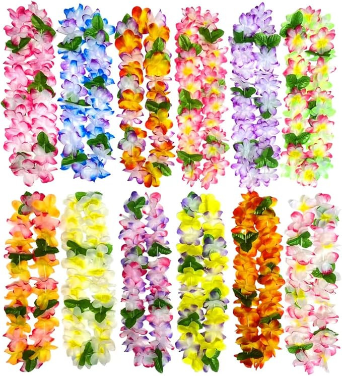 12PCS Hawaiian Leis Luau Party Decorations Tropical Party Favors Lei Hawaiian Flower Lei Perfect ... | Amazon (US)
