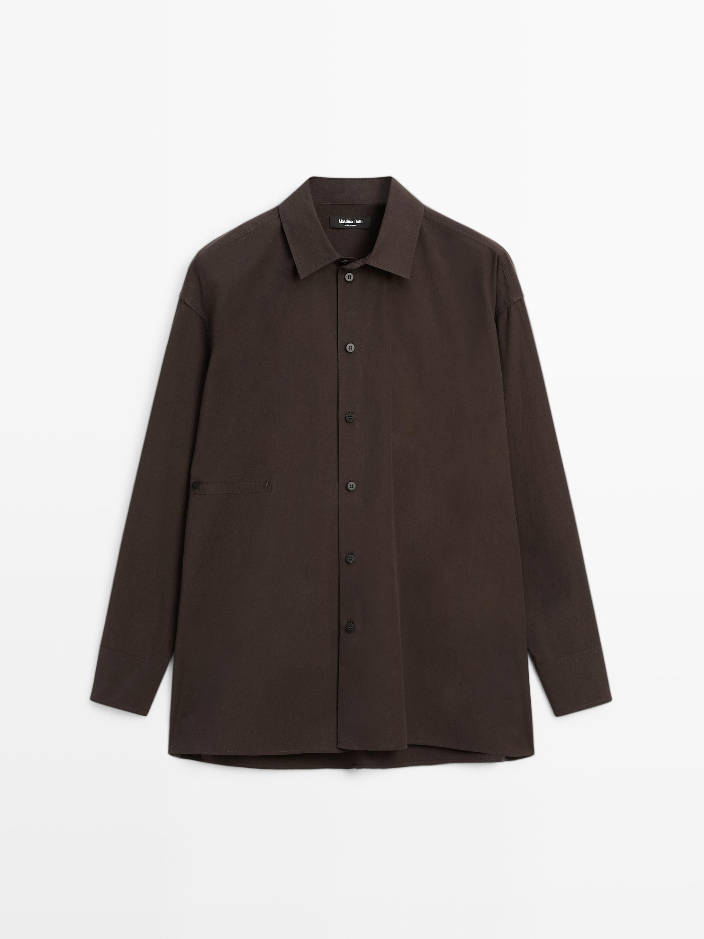 Asymmetric button-up poplin shirt · Brown · Shirts | Massimo Dutti | Massimo Dutti UK