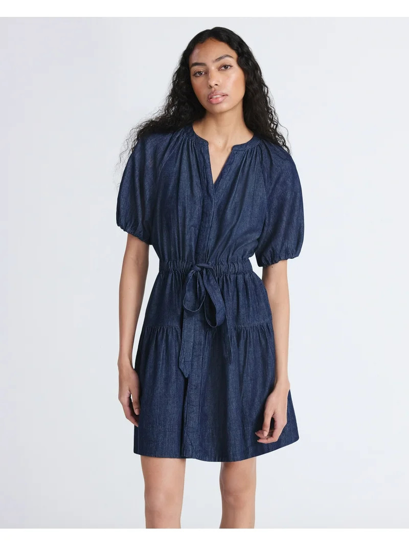 Free Assembly Women's Denim Tiered Mini Dress with Puff Sleeves, Sizes XS-XXL | Walmart (US)