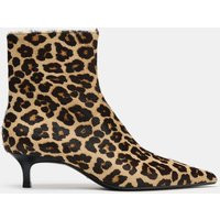 Zara - Printed Leather Kitten Ankle Boots - Leopard - 7½ - Woman | Zara US