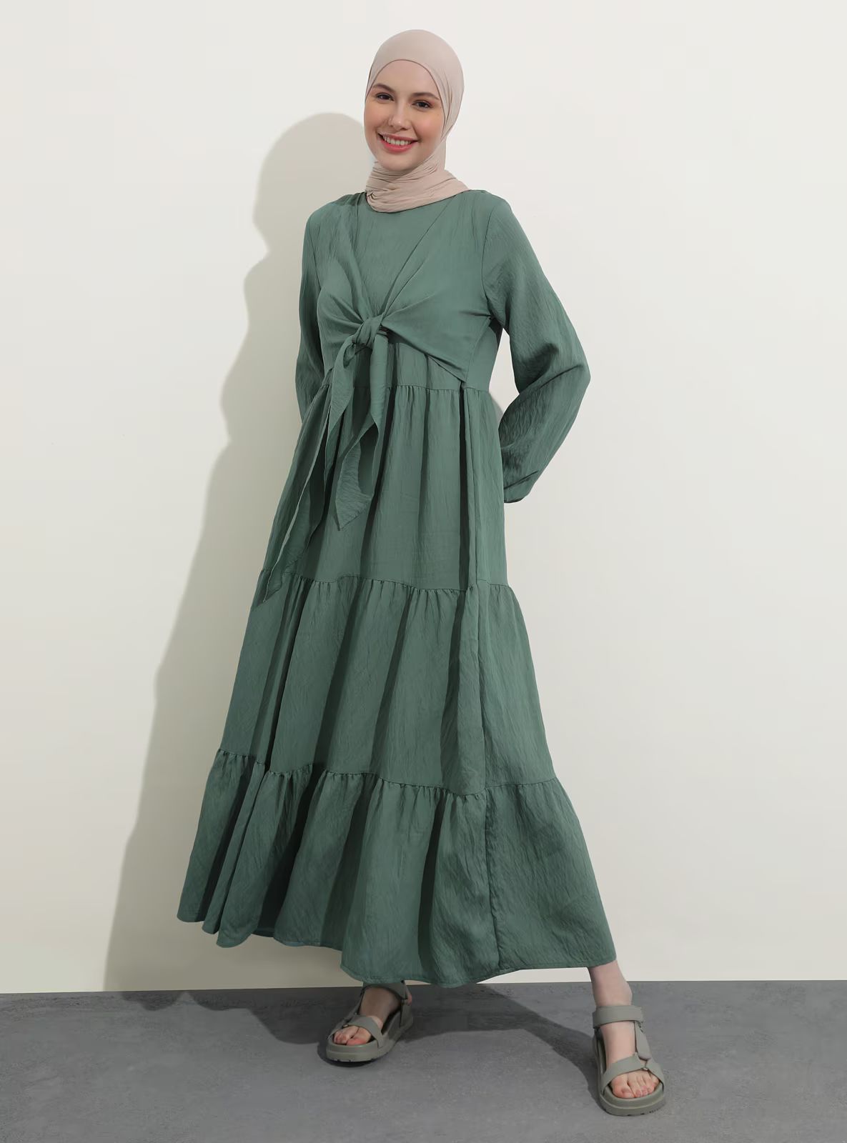 Green Almon - Crew neck - Unlined - Modest Dress | Modanisa (US)