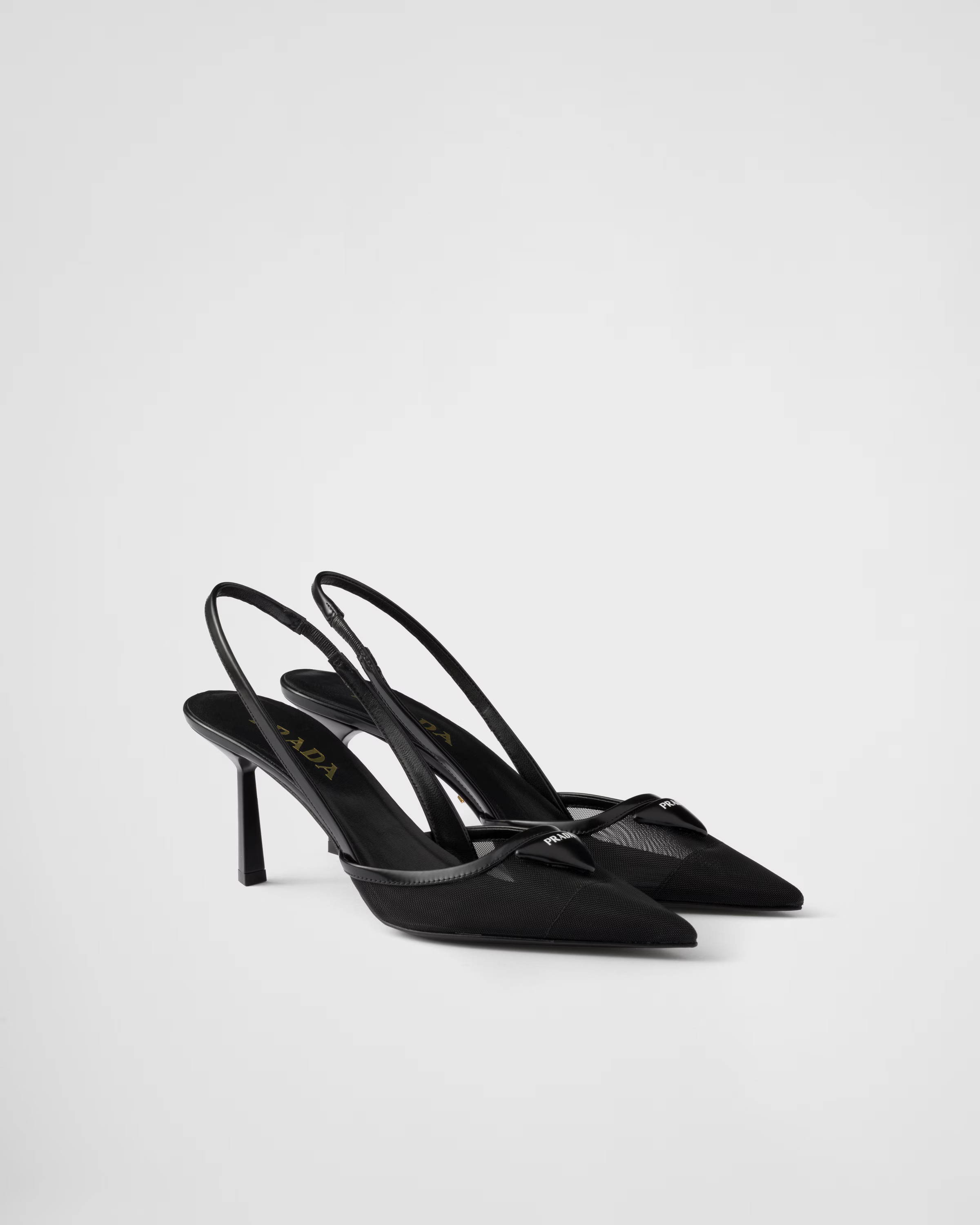 Black Mesh Fabric Slingback Pumps | PRADA | Prada UK